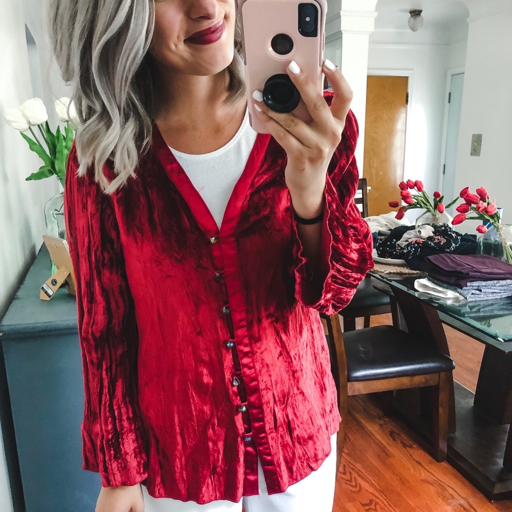 Isabella Bird Red Velvet Rayon Cardigan P - Picture 1 of 6